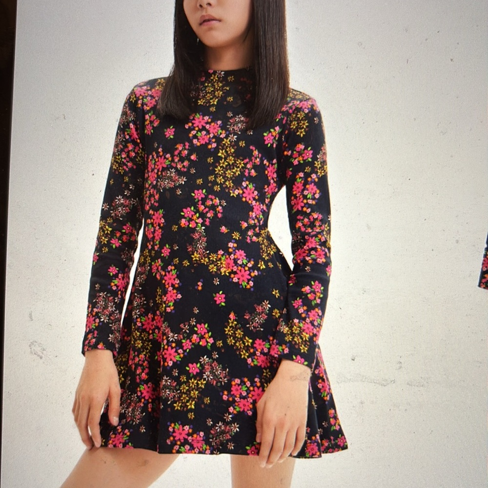 Desigual Girls Black Pink Floral Fit & Flare Dress Size 9/10